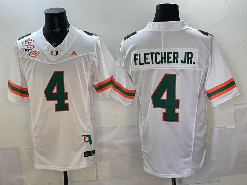 Men 2026 Miami Hurricanes #4 Fletcher jr White 3th generations Limited NCAA Jersey 0024